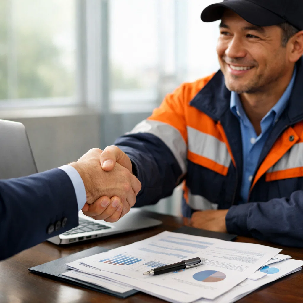 courtier en financement professionnel transporteur obtenant un accord de crédit pour véhicule