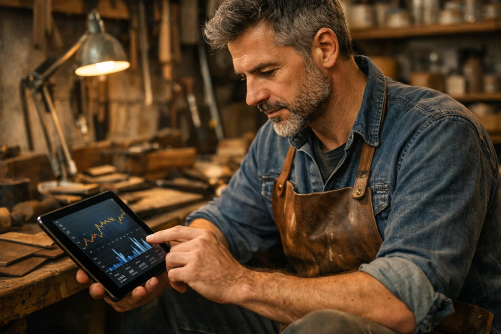 Artisan de TPE pilotant sa trésorerie avec une solution de financement court terme