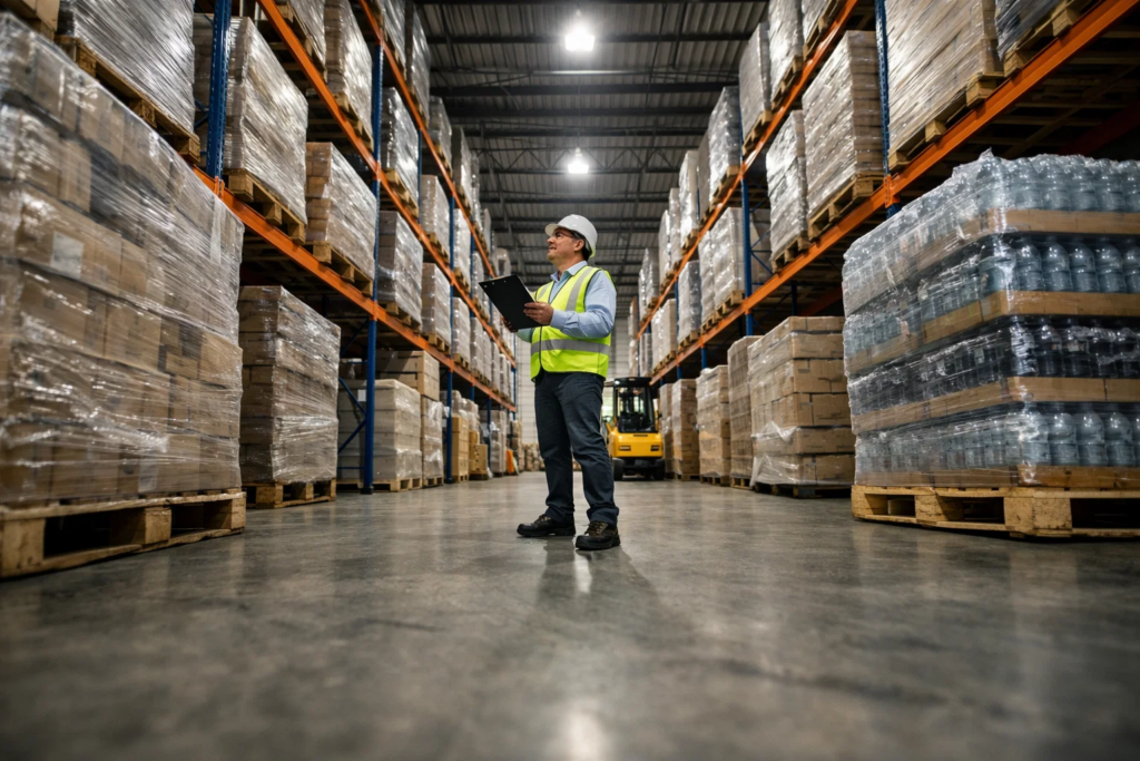 Entrepôt logistique illustrant un BFR positif lié au stockage et au financement